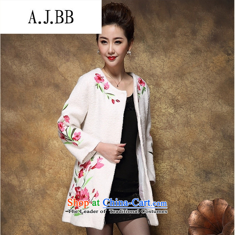 Memnarch 琊 Connie Shop 2015 winter new larger women aged mother boxed long in embroidery a wool coat jacket white 4XL,A.J.BB,,, gross? Online Shopping
