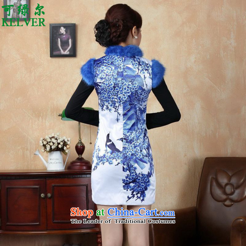 To Green's trendy new for women of ethnic Chinese improved dresses suit stitching of Sau San short winter cheongsam ancient /Y0017# figure can be Green, M, , , , shopping on the Internet