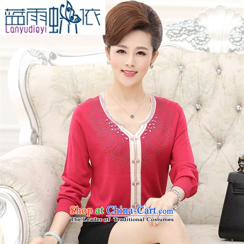 September female boutiques in older women's * autumn boxed long-sleeved T-shirt large load new fall mother ironing drill V-Neck Knitted Shirt large red 120, 339,600 in rain blue , , , shopping on the Internet