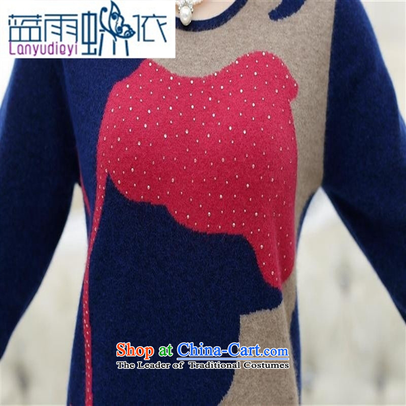 September Girl Store * New New Korea long-sleeved Pullover knitwear stingrays woolen sweater mother blouses XXL, blue blue rain butterfly according to , , , shopping on the Internet