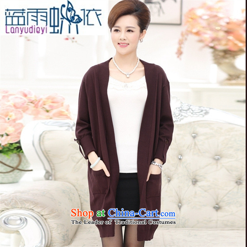 September Girl Store* new older women knitted shirts Korea Fall edition in mom long knitting cardigan large long-sleeved sweater chestnut horses are code, blue rain butterfly according to , , , shopping on the Internet