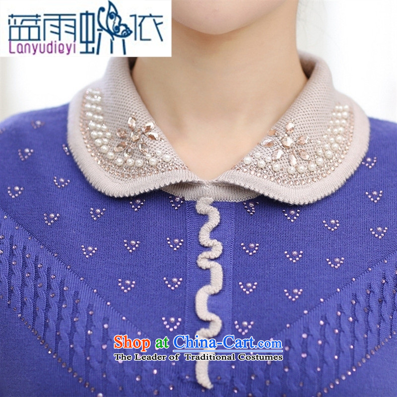 September Girl Store * new stylish simplicity to the elderly in the knitwear mother Dressed Dolls collar long-sleeved spell color diamond Sau San Sweater Western Red 115 Blue rain butterfly according to , , , shopping on the Internet