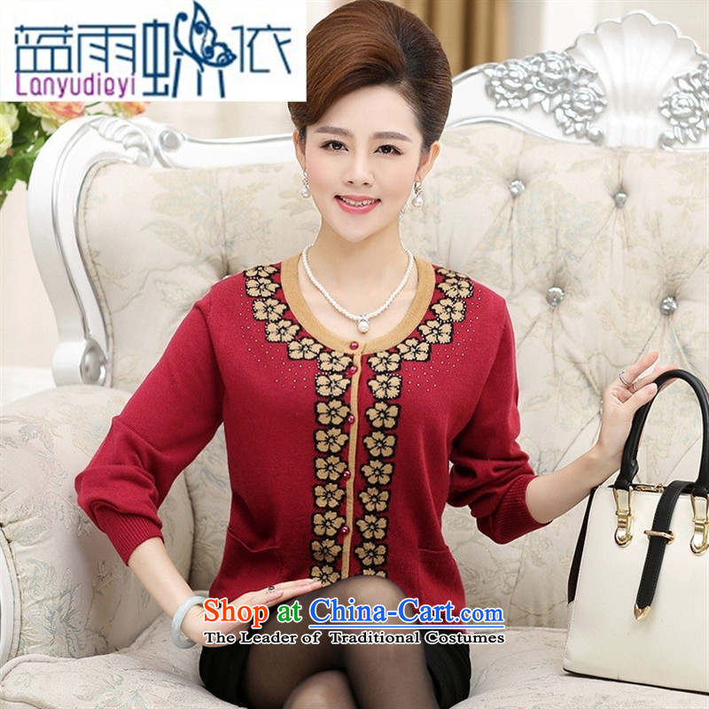 September female boutiques in older women's _ fall short of knitted sweaters round-neck collar long-sleeved loose stamp leisure knitwear mother load purple?XXL