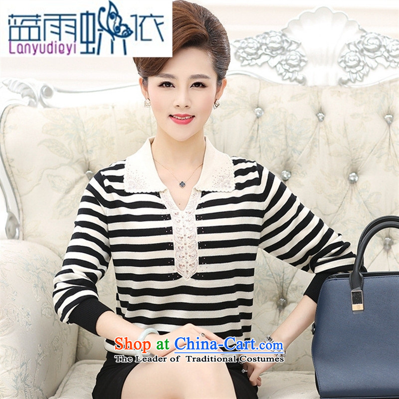 September Girl Store * load new doll fall for the elderly in the neck knitted blouses and long-sleeved shirt with mother forming the Striped Tee female brown 115 Blue rain butterfly according to , , , shopping on the Internet