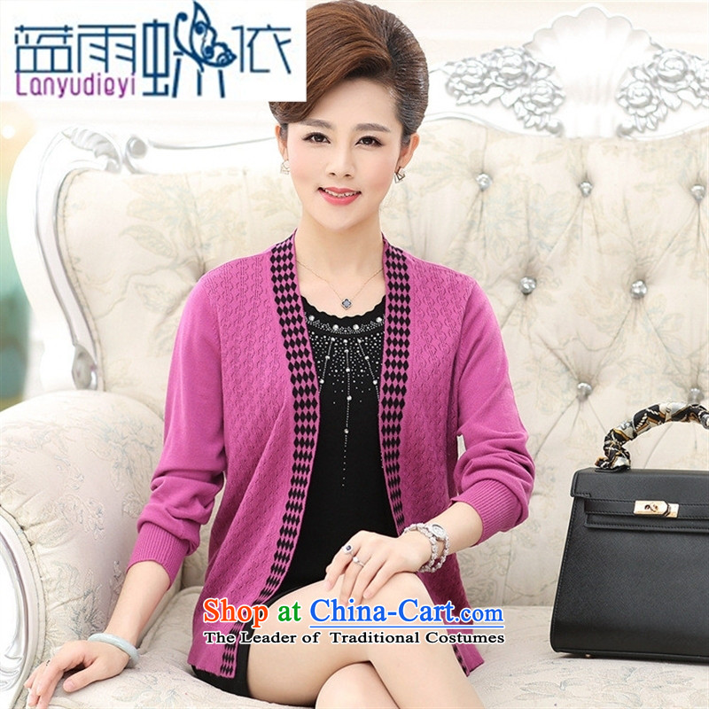 September Girl Store * autumn new) Older women's stylish middle-aged moms with really two long-sleeved jacket Knitted Shirt female pink 120 Blue rain butterfly according to , , , shopping on the Internet