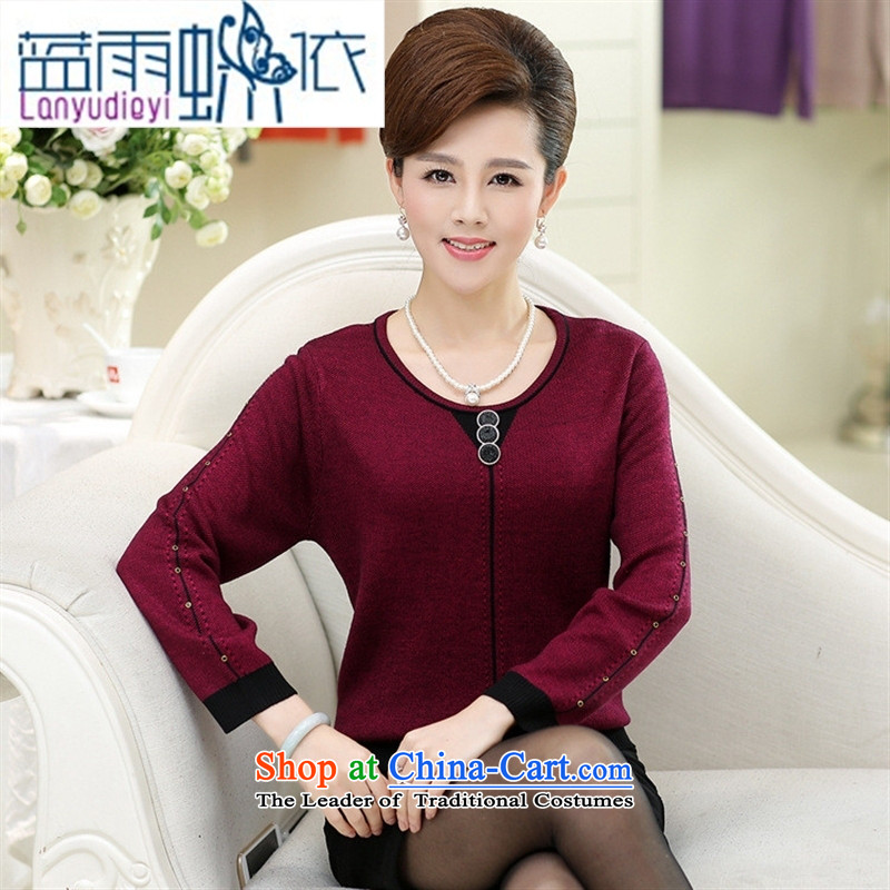 September Girl Store * autumn replacing middle-aged female replacing round-neck collar with long-sleeved in stylish mother older autumn new women's Knitwear sweater emerald blue rain butterfly to 120 shopping on the Internet has been pressed.