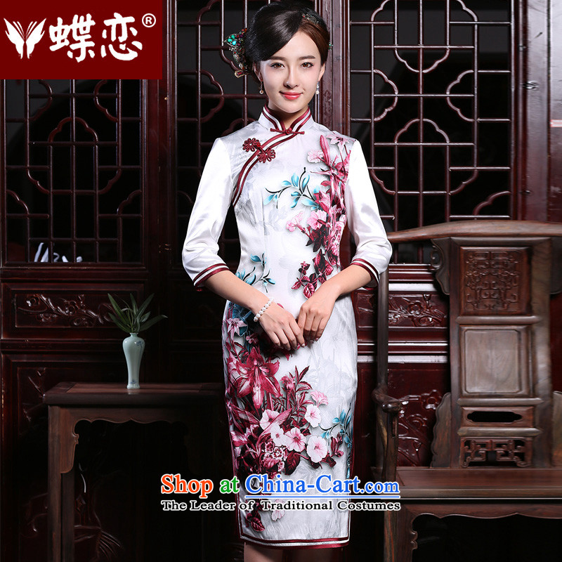 The Butterfly Lovers the summer and autumn of 2015 the new improved fashion, cuff cheongsam dress long Silk Cheongsam   retro figure?S