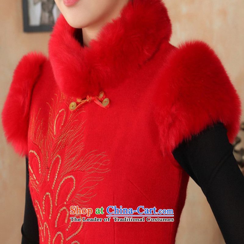 The Bill was the new women's retro improved dresses collar short of Sau San Tong replacing old winter qipao /Y0030# RED M bill silk , , , shopping on the Internet