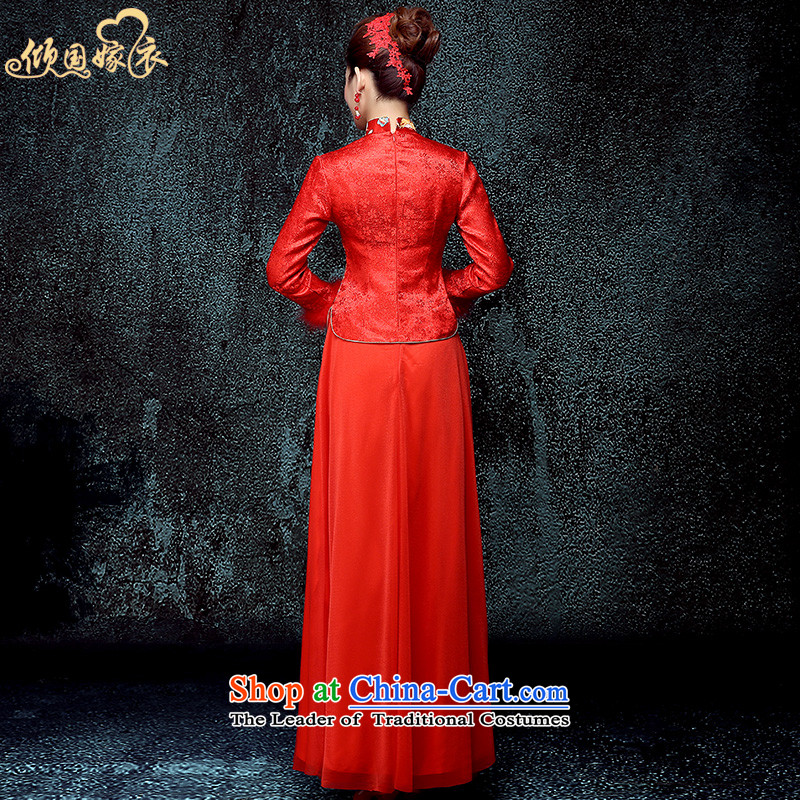 The new 2015 wedding dresses marriages CHINESE CHEONGSAM red long-serving drink wo service of autumn and winter female red S, dumping of wedding dress shopping on the Internet has been pressed.