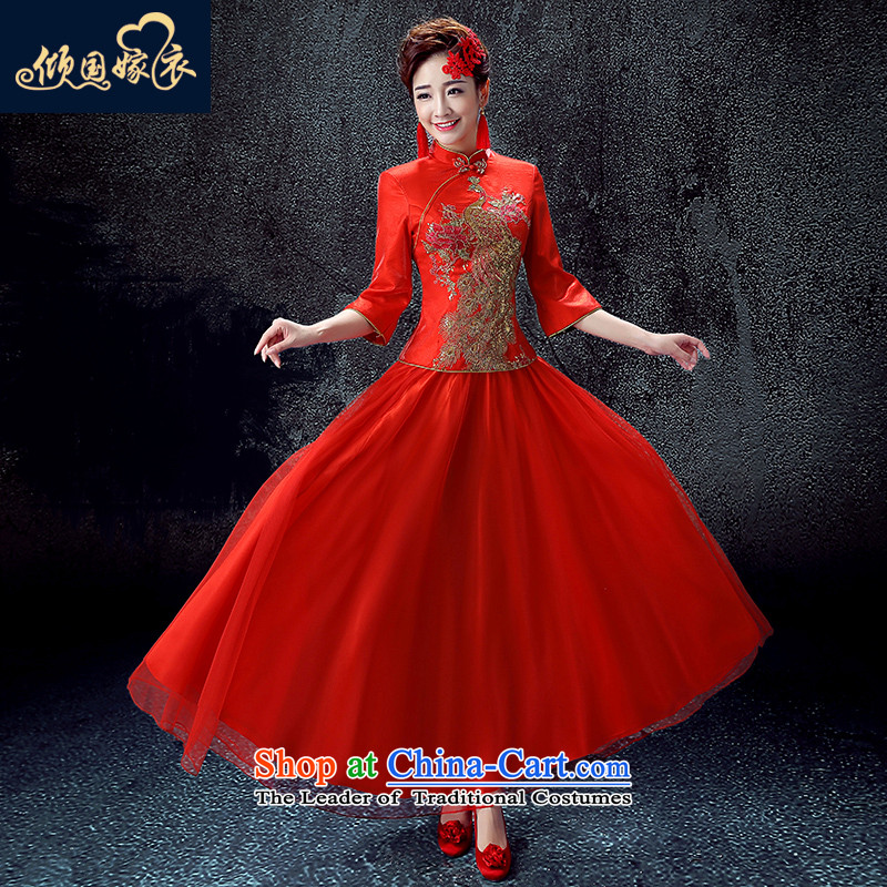 The bride services long winter of bows Stylish retro cheongsam wedding dress Chinese wedding dress autumn 2015 NEW GRAPHICS THIN RED XXL, qipao dumping of wedding dress shopping on the Internet has been pressed.