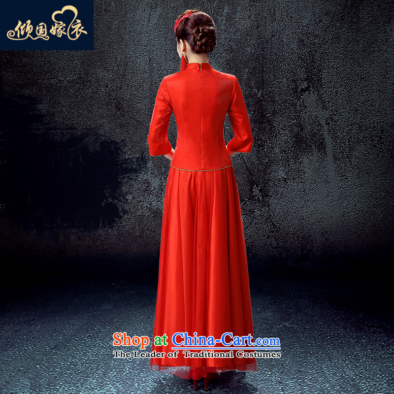 The bride services long winter of bows Stylish retro cheongsam wedding dress Chinese wedding dress autumn 2015 NEW GRAPHICS THIN RED XXL, qipao dumping of wedding dress shopping on the Internet has been pressed.