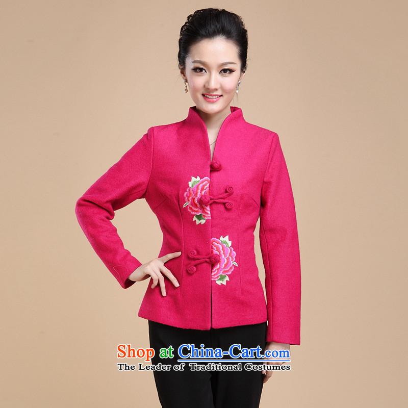 President of autumn and winter new mother coat with gross? Chinese long-sleeved T-shirt and old age are improved in red is embroidered?3XL