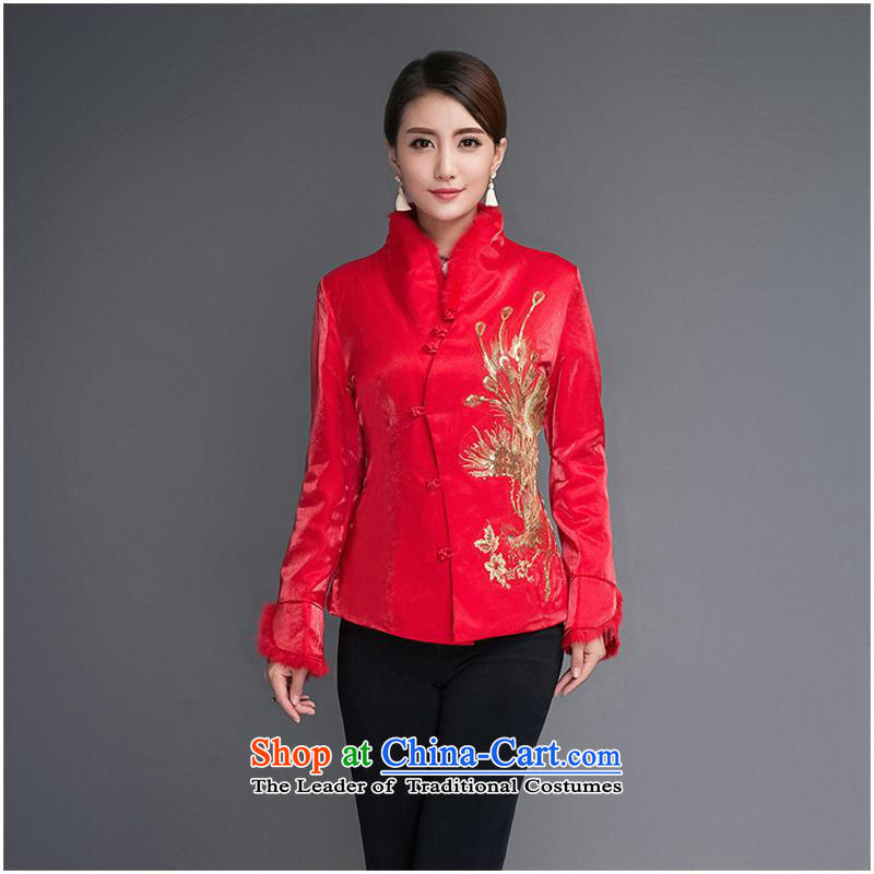 Ms. autumn and winter new shirts robe Chinese brides with Phoenix rabbit hair shirt cotton coat Cotton Thin red cotton 4XL, us day in accordance with the property (meitianyihuan) , , , shopping on the Internet