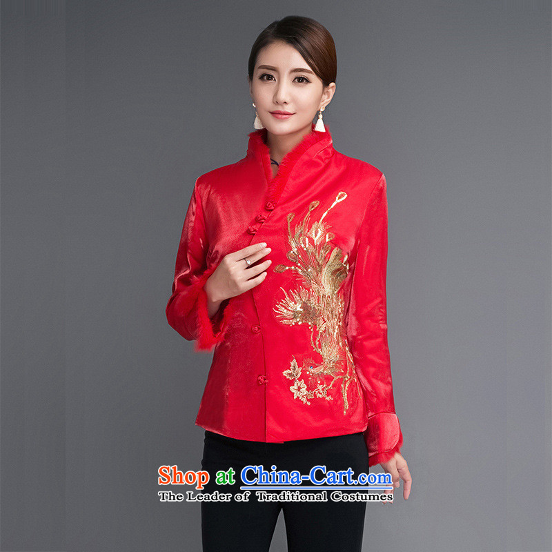 Ms. autumn and winter new shirts robe Chinese brides with Phoenix rabbit hair shirt cotton coat Cotton Thin red cotton 4XL, us day in accordance with the property (meitianyihuan) , , , shopping on the Internet