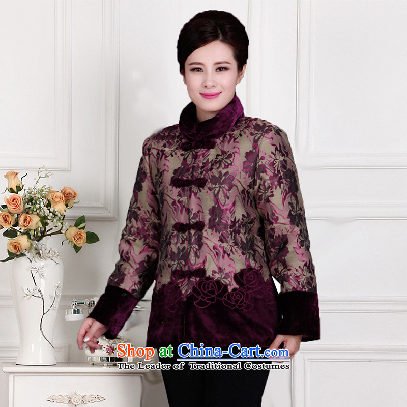 Autumn and winter new elderly female middle-aged ladies jacket coat mother Chinese boxed robe dark red thin cotton 2XL, us day in accordance with the property (meitianyihuan) , , , shopping on the Internet