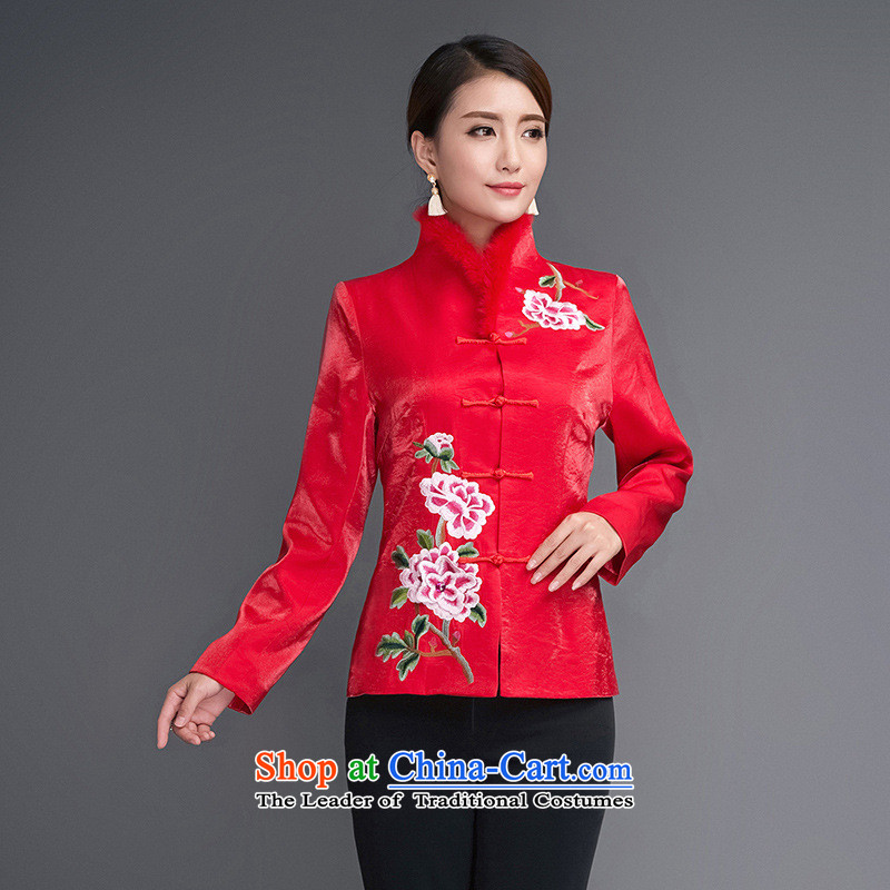 The restaurant at the autumn and winter clothing, replacing the girl Chinese embroidery improved jacket coat shirt rabbit hair for cotton coat thin red cotton?XL