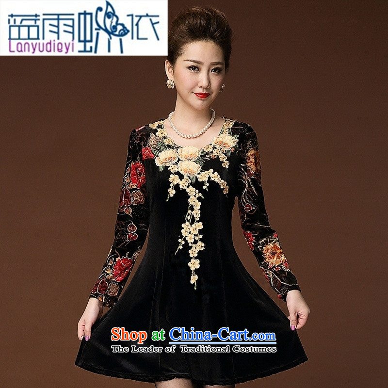 Ya-ting shops fall inside the skirt 2015 new) Older large middle-aged moms replace Kim velvet 5XL, purple flowers in butterfly blue rain shopping on the Internet has been pressed.
