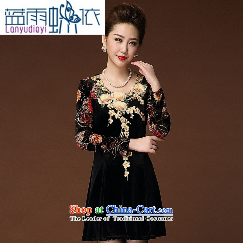 Ya-ting shops fall inside the skirt 2015 new) Older large middle-aged moms replace Kim velvet 5XL, purple flowers in butterfly blue rain shopping on the Internet has been pressed.