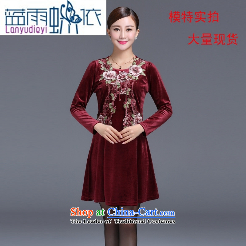 Ya-ting shop 2015 Autumn replacing wedding wedding dress mother with two-piece Kim velvet XXL, older blue blue rain butterfly according to , , , shopping on the Internet