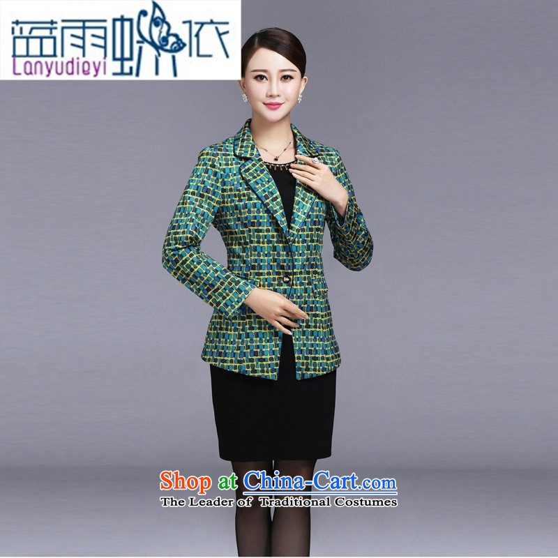 Ya-ting shop 2015 new autumn and winter long-sleeved dresses high-end of the middle-aged mother dresses with two-piece Blue M Blue rain butterfly according to , , , shopping on the Internet