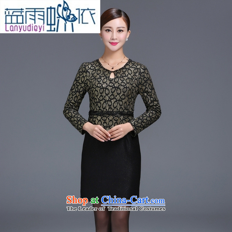 Ya-ting shops fall inside the skirt of older women's large Korean version of thin Sau San dress with middle-aged moms replace Kim black rain butterfly according to blue 3XL, shopping on the Internet has been pressed.