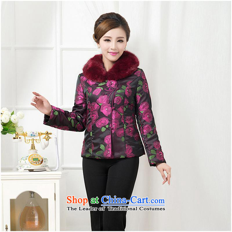 Ms. autumn and winter China wind long-sleeved shirt jacket coat in the mother of older red cotton robe new?5XL
