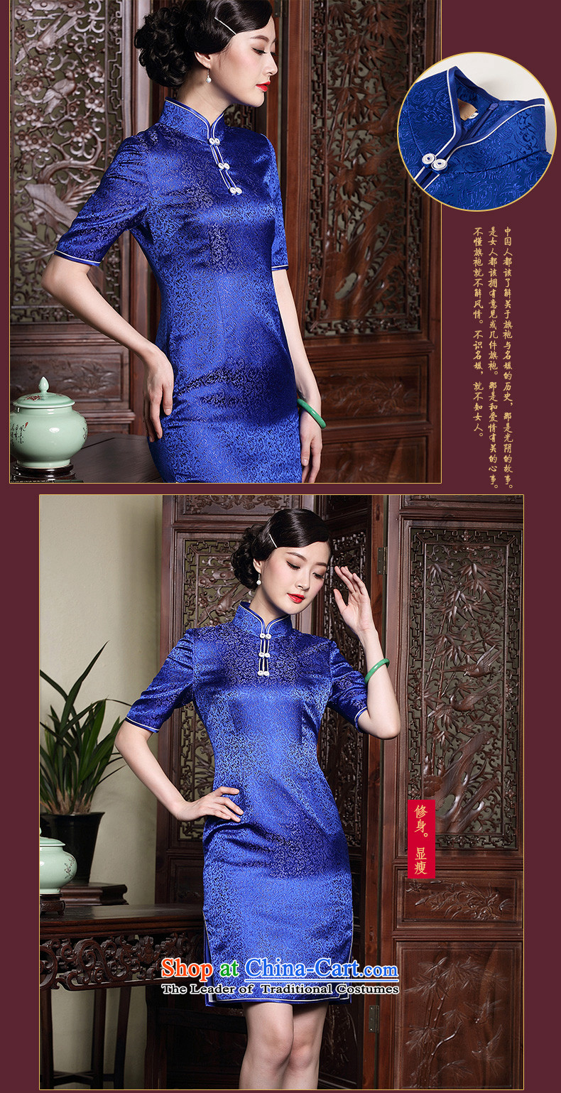 The fall of the new seal brocade coverlets Ms. improved qipao retro elegant short-sleeved) Chinese dresses blue XXL picture, prices, brand platters! The elections are supplied in the national character of distribution, so action, buy now enjoy more preferential! As soon as possible.
