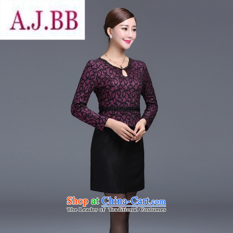 Ms Rebecca Pun stylish shops fall inside the skirt of older women's large Korean version of thin Sau San dress with middle-aged moms with purple black M,A.J.BB,,, shopping on the Internet