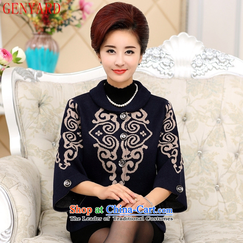 Genyard autumn and winter new MOM pack cashmere sweater in older women's larger Knitted Shirt Grandma replacing cardigan jacket color navy 120,GENYARD,,, shopping on the Internet