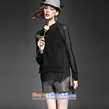 Connie Shop Europe 琊 Memnarch site Fall 2015 for women in Europe and stylish round-neck collar chiffon long-sleeved stitching solid color knitted T-shirt black L picture, prices, brand platters! The elections are supplied in the national character of distribution, so action, buy now enjoy more preferential! As soon as possible.