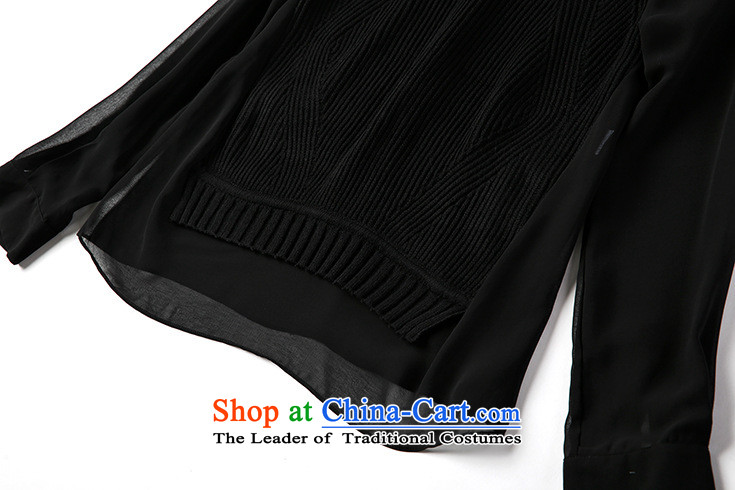 Connie Shop Europe 琊 Memnarch site Fall 2015 for women in Europe and stylish round-neck collar chiffon long-sleeved stitching solid color knitted T-shirt black L picture, prices, brand platters! The elections are supplied in the national character of distribution, so action, buy now enjoy more preferential! As soon as possible.