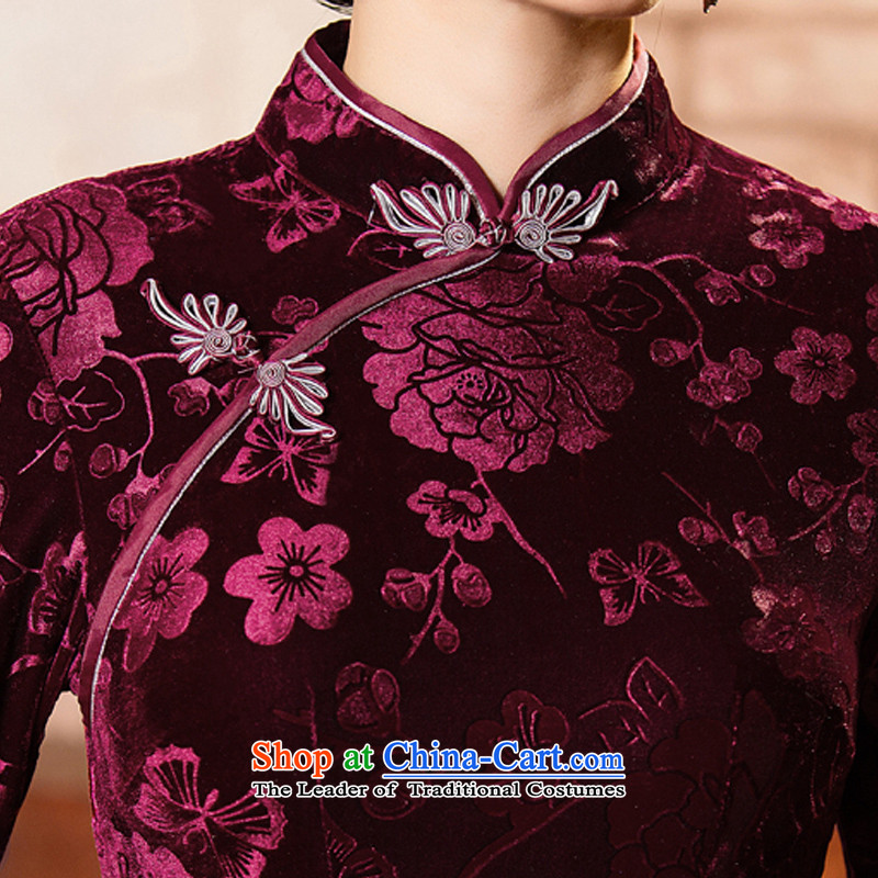 The visit to the core 2015 Kim 歆 velvet cheongsam autumn in New Older Women's mom pack cheongsam dress retro improved cheongsam dress QD301 deep red ink 歆 M (MOXIN) , , , shopping on the Internet