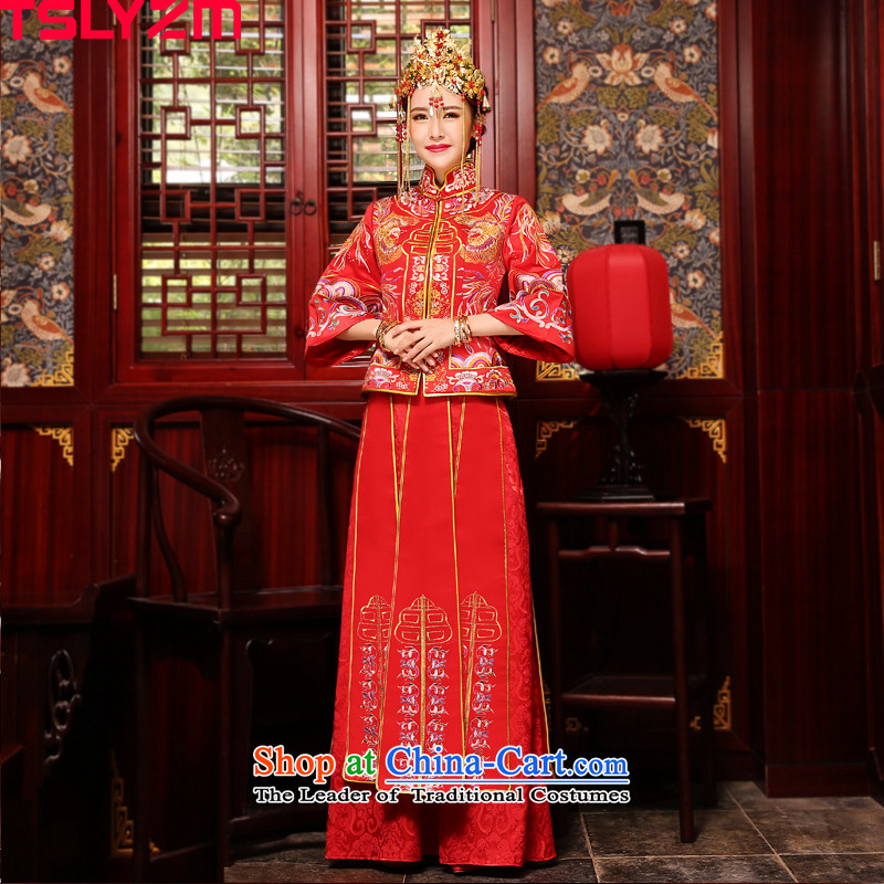 The bride-soo Wo Service tslyzm wedding longfeng use qipao autumn and winter 2015 New Chinese wedding dress wedding dress long-sleeved red l,tslyzm,,, antique shopping on the Internet