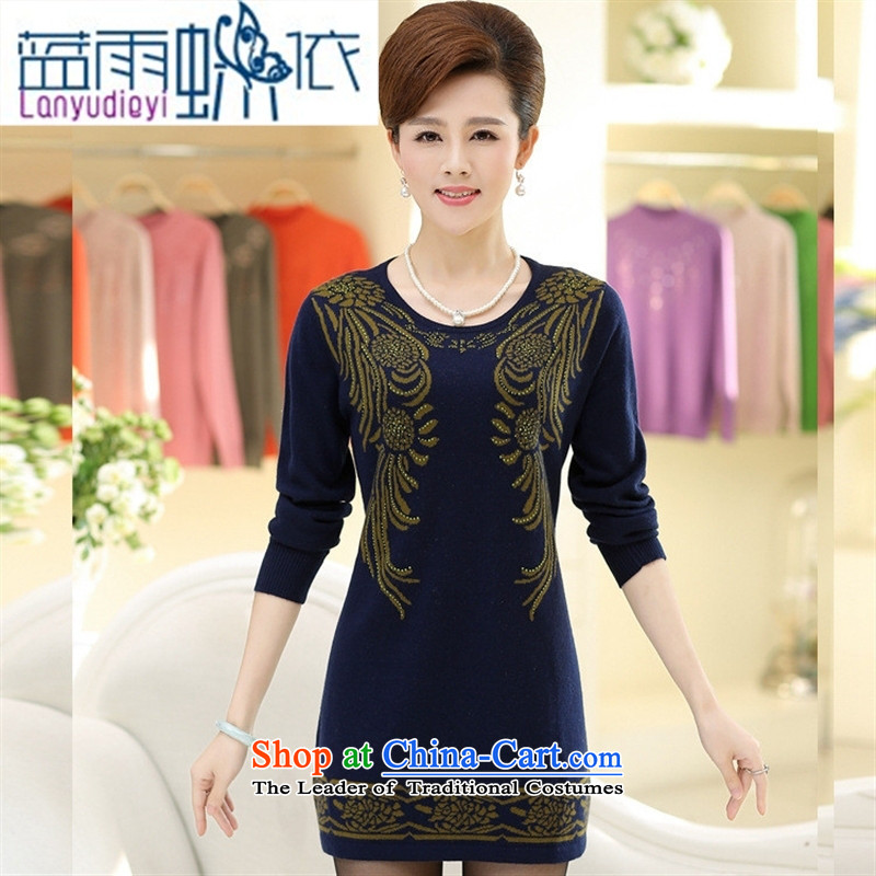 September Girl Store * New knitting sweater middle-aged moms load forming the medium to long term, sweater stamp Sau San round-neck collar dresses navy blue rain butterfly to 110, , , , shopping on the Internet