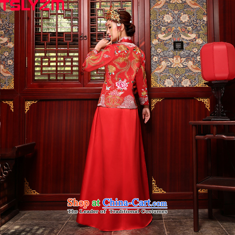 The bride-soo Wo Service tslyzm married to the dragon use 2015 new autumn and winter retro embroidery collar dragon cheongsam dress use red s,tslyzm,,, shopping on the Internet