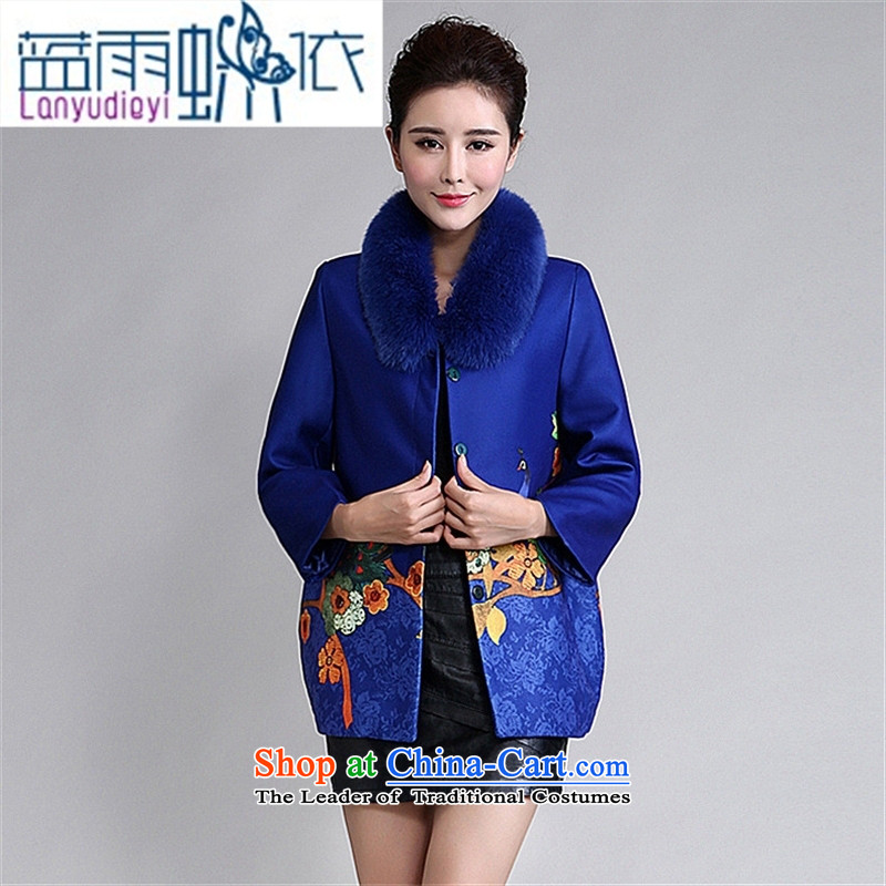 September Girl Store is women's * stylish long-sleeved jacket stamp large warm in the mother of older a wool coat blue XL, blue rain butterfly according to , , , shopping on the Internet