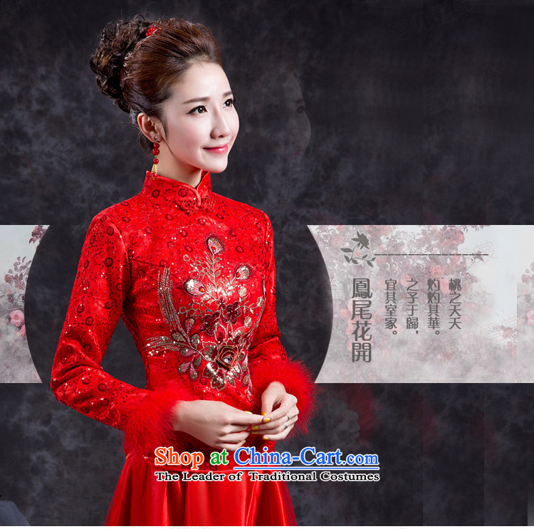 Stylish improved winter clothing bride red retro bows Chinese cheongsam dress long marriage long-sleeved gown RED M Sau San Picture, prices, brand platters! The elections are supplied in the national character of distribution, so action, buy now enjoy more preferential! As soon as possible.