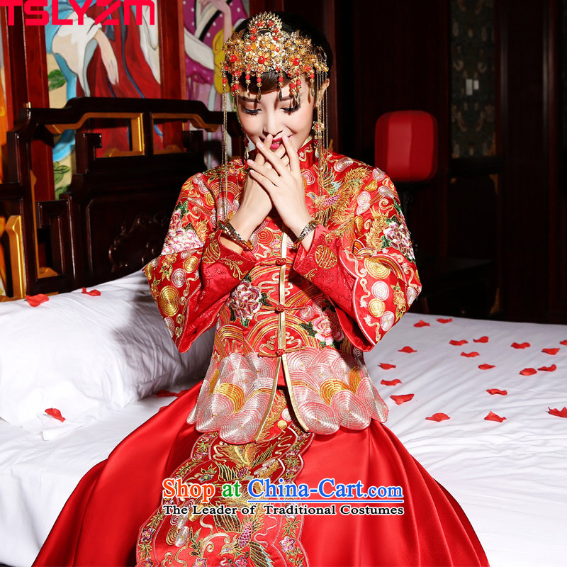Tslyzm Chinese wedding dresses marriage-soo and classical wedding longfeng use 2015 new autumn and winter Bong-sam Hui-hsia skirt use red?XL previous Popes are placed.