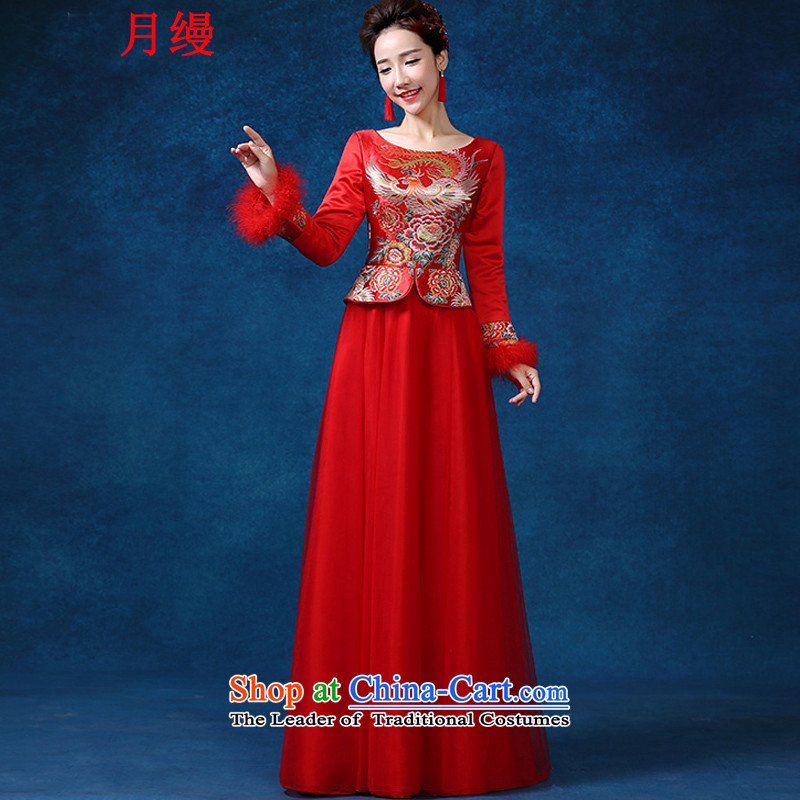Sau Wo service on risk to the dragon use hi-Chinese qipao gown marriage bows dress retro wedding costume wedding dresses and Phoenix use long-sleeved red velvet?XL