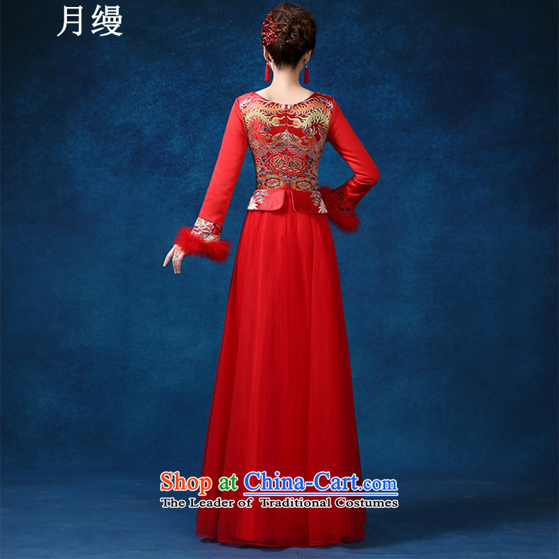 Sau Wo service on risk to the dragon use hi-Chinese qipao gown marriage bows dress retro wedding costume wedding dresses and Phoenix use long-sleeved red velvet XL, on risk has been pressed shopping on the Internet
