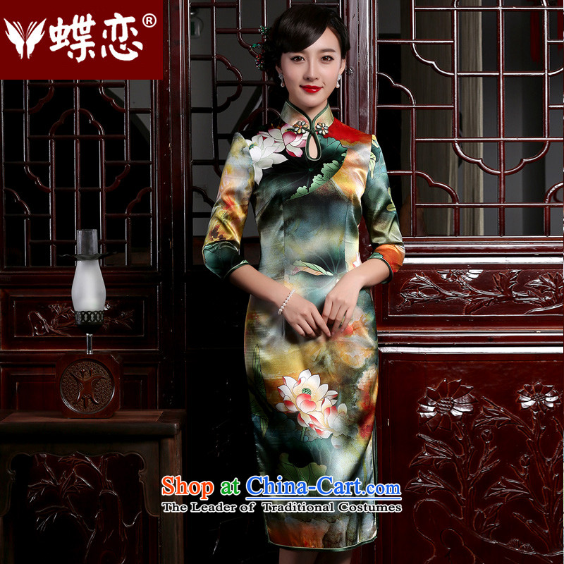 Butterfly Lovers 2015 Autumn New_ retro long silk cheongsam dress stylish improved 7 cuff qipao Pik - I should be grateful if you would have the pre-sale of 7 days?M