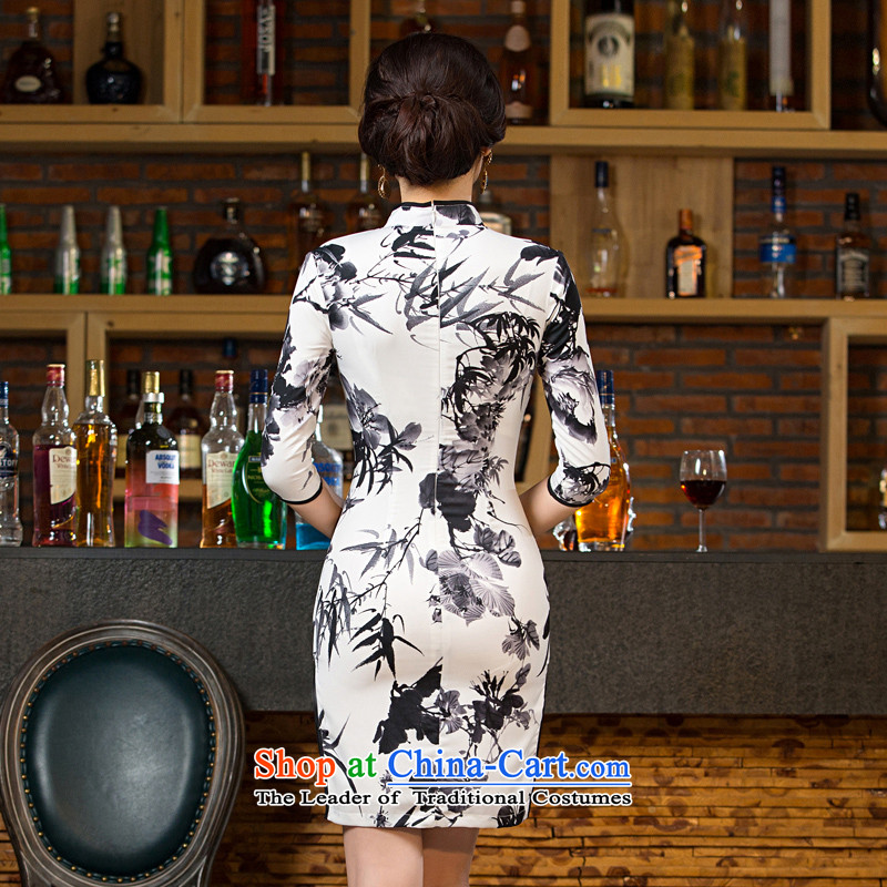 The gel bamboo 2015 retro 歆 ink painting qipao autumn new stylish 7 Ms. cuff improved cheongsam dress cheongsam dress M11041 picture color ink 歆 S (MOXIN) , , , shopping on the Internet
