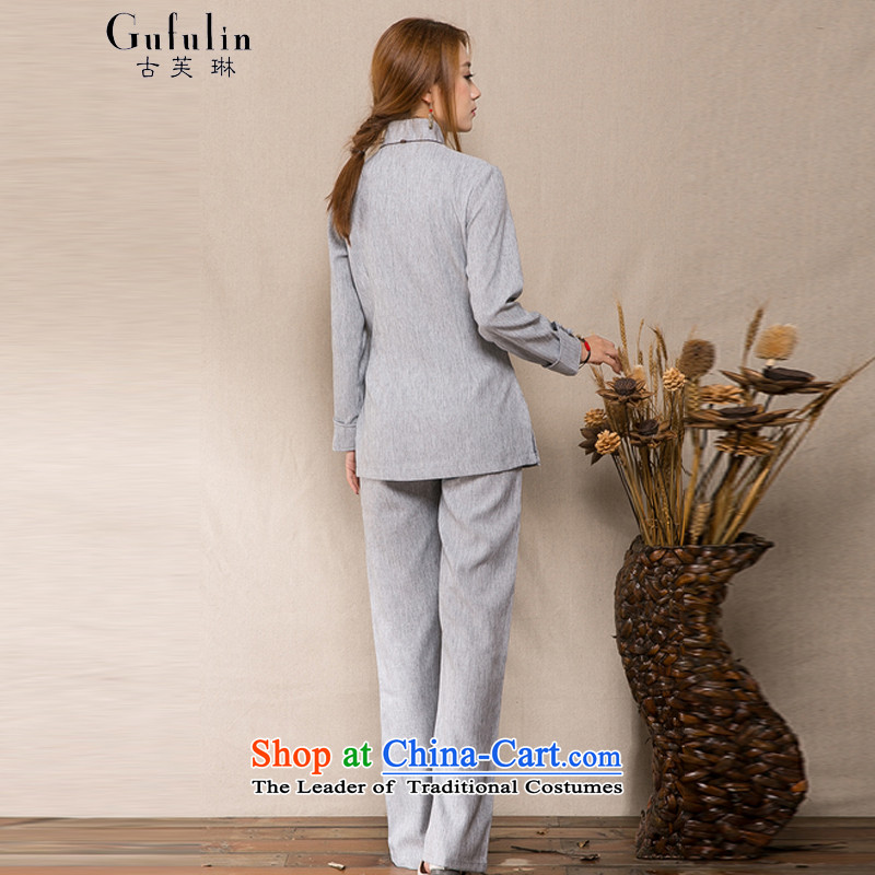 Ancient Evelyn, 2015 Autumn New) cotton linen china wind women improved Tang Dynasty Women's jacket coat kit shirt light gray suit XXL, ancient Evelyn, gufulin (shopping on the Internet has been pressed.)