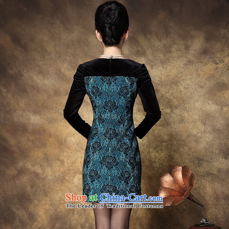 Optimize fruit shop middle-aged female load bell with stylish mother load autumn dresses blue XL, Ms Audrey EU, Xin (WEIYUXIN) , , , shopping on the Internet
