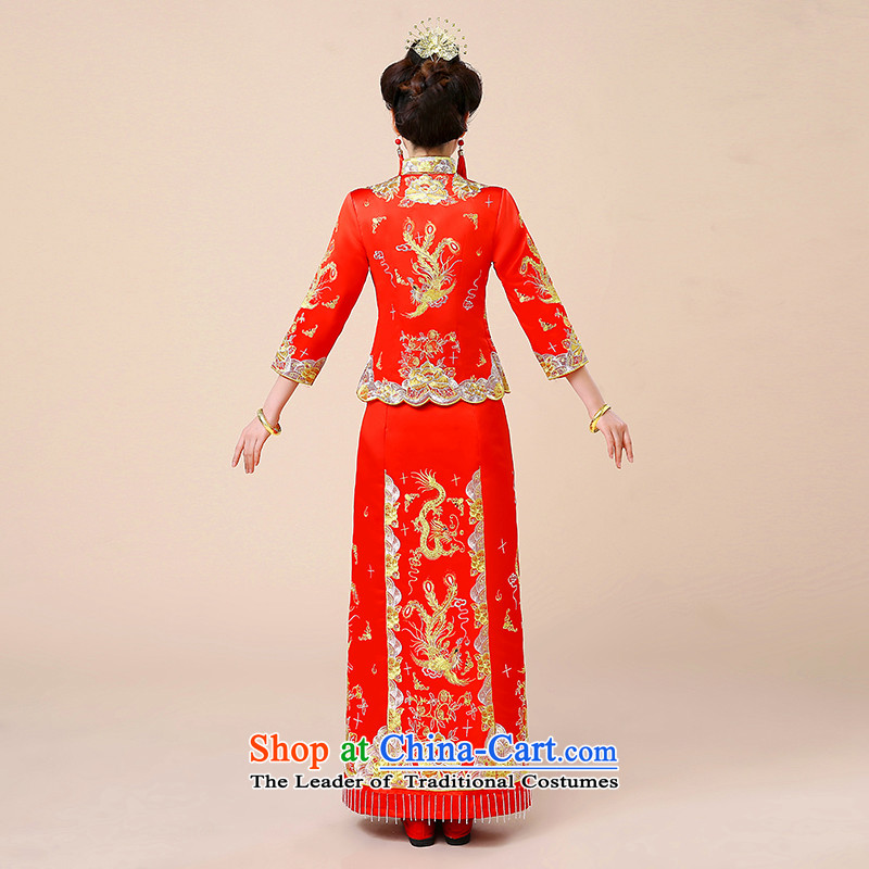 Use the dragon skirt bridal dresses marriage bows services wedding gown Chinese qipao retro fitted long wedding services 8713 Red Sau Wo M chest around 90cm dream edge days seung , , , shopping on the Internet