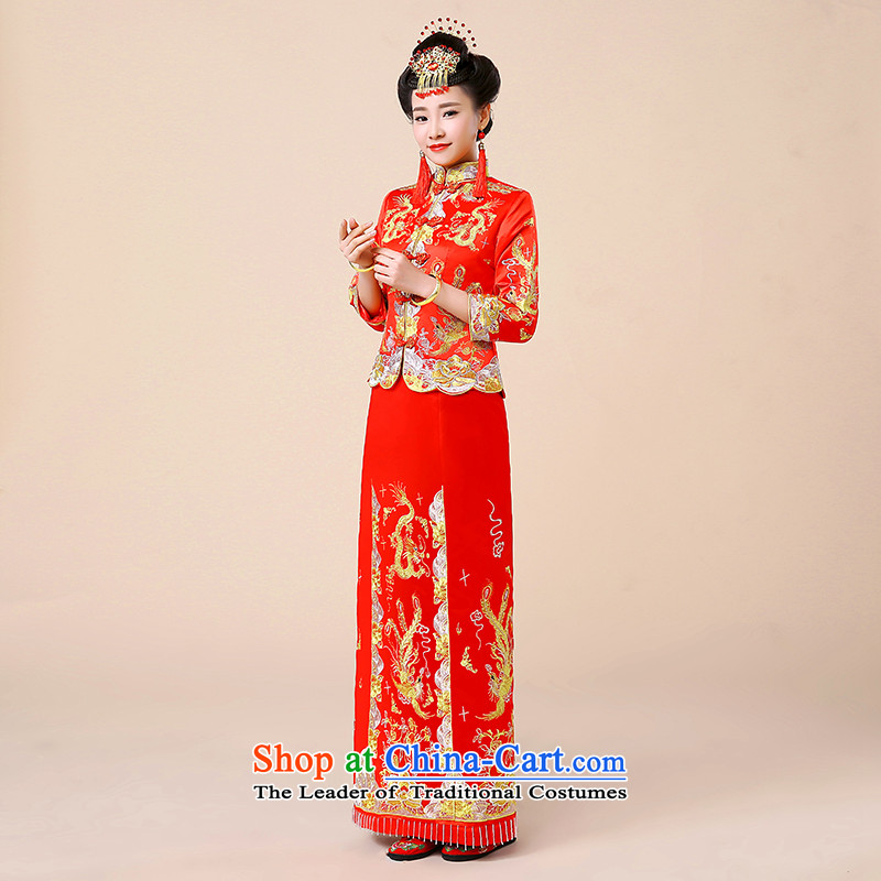 Use the dragon skirt bridal dresses marriage bows services wedding gown Chinese qipao retro fitted long wedding services 8713 Red Sau Wo M chest around 90cm dream edge days seung , , , shopping on the Internet
