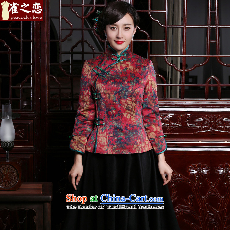 Love of birds in the autumn and winter 2015 Dream National Tang blouses improved silk and cotton yarn folder cloud of incense qipao shirt QC962 SUIT XL
