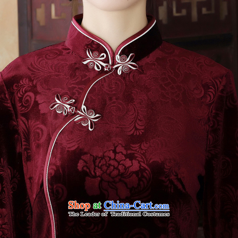 The cross-sa 2015 gold velour robes of oneself with retro improved qipao autumn skirt the new mother in older cheongsam dress Y3197  2XL, deep red cross-SA has been pressed the on-line shopping