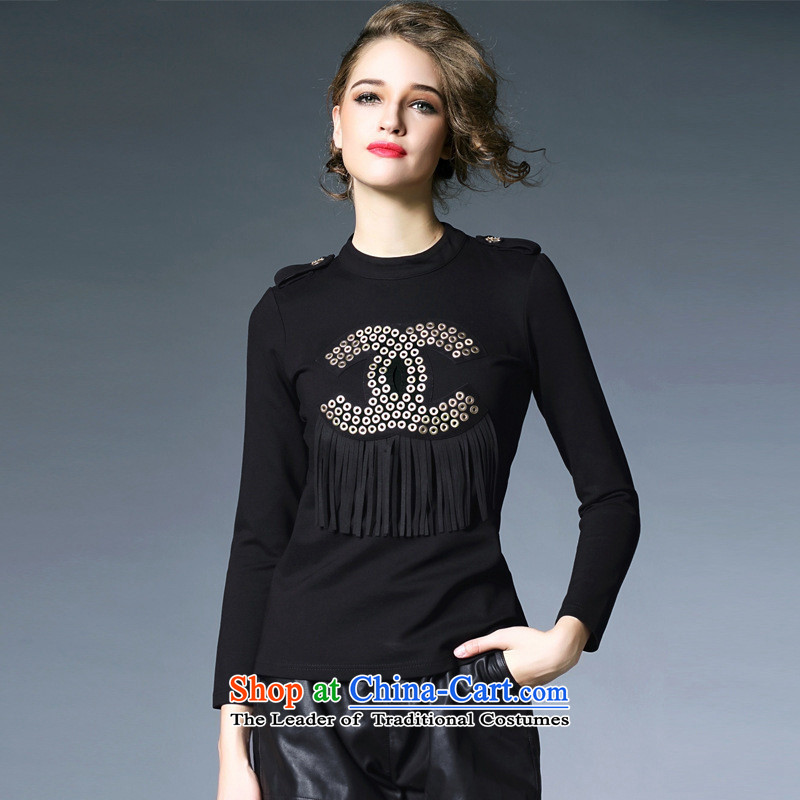 Hami 2015 autumn and winter female new PURE COLOR METAL round hole on the flow of long-sleeved su long-sleeved autumn and winter 1126 Black M Blue forming the rain butterfly according to , , , shopping on the Internet