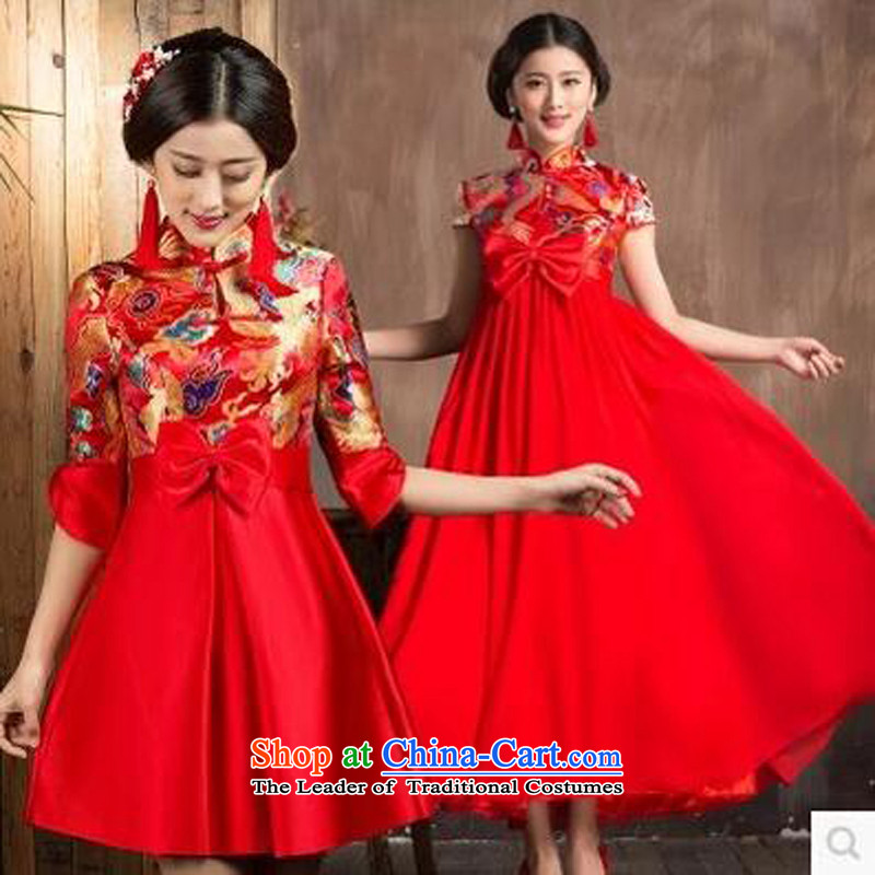 The following new paragraph on the summer and fall of 2015, the bride cheongsam dress bows services improved large stylish wedding dresses short dragon in the use of 7 short-sleeved waist) S, as has been pressed on shopping on the Internet